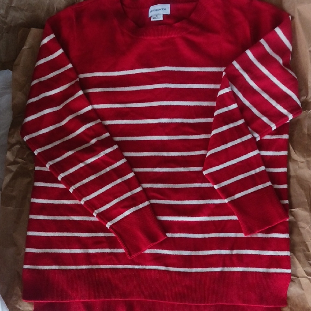 Red with White Stripes Cotton Sweater Liz Claiborne XL